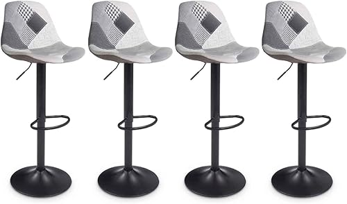 IDMarket - Lot de 4 tabourets de Bar Karl Design patchworks Noirs, Gris et Blancs Pied Noir - Nail Gallerys