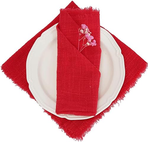 Serviettes de table en gaze de coton rouge rétro, 24 pièces, 32x32cm, torchon de thé, décoration de Table de mariage, de noël, bavures - Nail Gallerys
