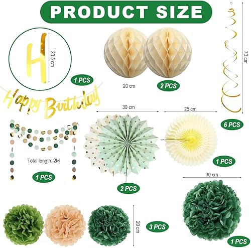 Bangbobi Décoration d'anniversaire Décoration de fête élégante avec Guirlande Happy Birthday, chaîne de fanions, Boules en nid d'abeilles, Pompons et décoration Vert Sauge - Nail Gallerys
