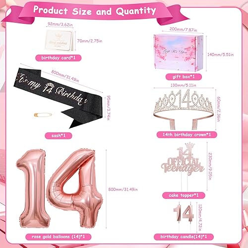 Mumjooyi Ceinture Couronne Bougies Ballons pour 14 Ans Anniversaire Fille - Cadeau et Deco pour Adolescents - Nail Gallerys