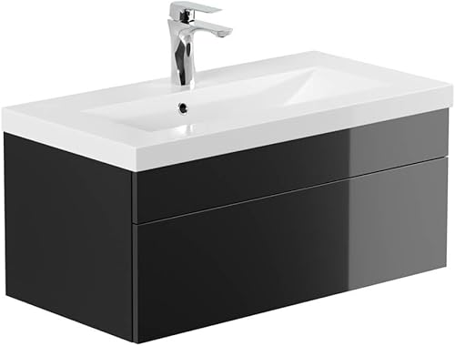 Home Deluxe - Ensemble de Meubles de Salle de Bain - WANGEROOGE BIG Noir - Small - INCL. lavabo et Accessoires complets - Largeur lavabo : env. 80 cm I Ensemble de Meubles de Salle de Bain lavabo - Nail Gallerys
