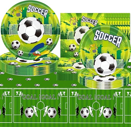 Decoration Assiette Anniversaire Foot Kit,Décorations de Fête de Football,Vaisselle Decoration Anniversaire Set,Fournitures de Fête de Football, Fournitures de Fête d'anniversaire Le Thème du Football - Nail Gallerys
