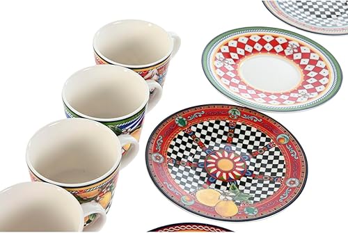 Home ESPRIT 8424002160111 Lot de 4 Tasses avec Assiettes Home ESPRIT Jaune Rouge Porcelaine 12,5 x 12,5 x 1,5 cm - Nail Gallerys