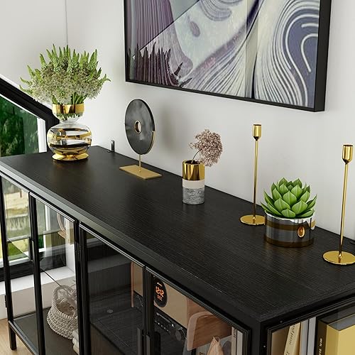 DEZAGCE Vitrine en verre avec 2 portes et cadre en fer - 40 x 140 x 75 cm - Noir - Nail Gallerys