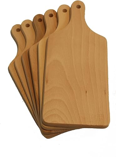 Gluecksshop Lot de 6 planches à petit-déjeuner, planche à goûter, planche à pain, planche à pain avec poignée en bois naturel non traité, 26 x 11,5 x 1,8 cm - Nail Gallerys