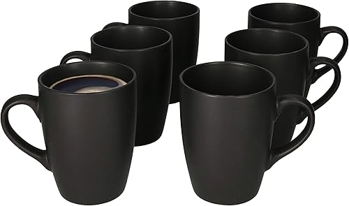 MamboCat Lampart Nero Lot de 6 tasses à café, noires, en faïence, de style ethnique moderne, pour 6 personnes, grandes tasses à café avec anse, noires - Nail Gallerys