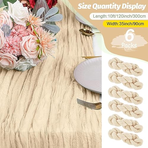 Chemin de Table Beige en Toile de Jute, 10 Pièces - Sauge Cheesecloth Tissu Gaze Rustique Boho pour Décoration de Table, Fête, Mariage - 90 x 300cm - Nail Gallerys