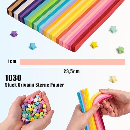 Lot de 1030 bandes de papier étoile porte-bonheur - 27 couleurs arc-en-ciel - Étoiles en papier double face - Pour bricolage, décoration, cadeau - Nail Gallerys