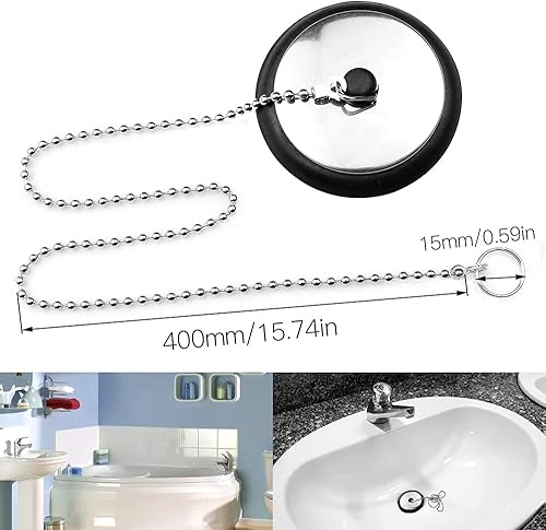 inodiref 3 Pièces Bouchon de Lavabo Caoutchouc avec La Chaîne à Billes Bouchon d'évier de Cuisine de Baignoire 40mm/43mm/50mm pour Evier Lavabo Baignoire Noir - Nail Gallerys