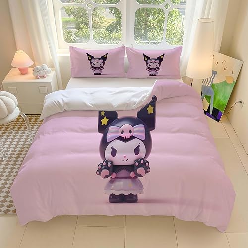 OYUXMAS Housse de Couette 2 Pièces Kuromi - 100% Polyester Doux Respirant - Set Literie Enfant/Adulte (1 Housse de Couette + 1 Taies) - Décoration Chambre Kawaii-(140x200 cm) - Nail Gallerys