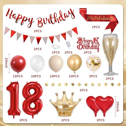 Décorations Anniversaire 18 ans, Décorations Anniversaire Rouges 18 ans pour Homme Femme Ballons Rouge Or Blanc Bannière HAPPY BIRTHDAY Ballons Numéro 18 - Nail Gallerys