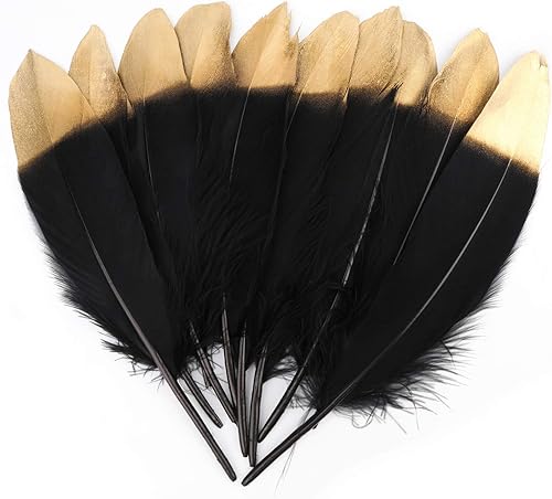 40pcs Plumes blanches naturelles avec une pointe trempée dans l'or, plumes d'oie de l'artisanat pour Christmas, Fete Mariage décoration de boucles d'oreilles, capteurs de rêves bricolage,Chapeaux - Nail Gallerys
