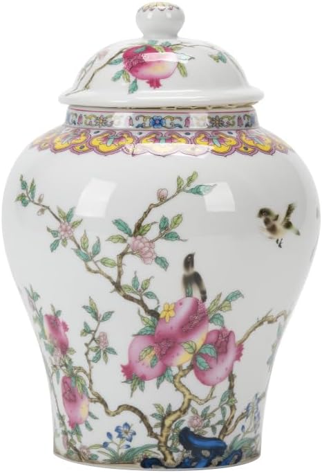 fanquare Pots de Gingembre Blancs avec Couvercles Boîte à Thé en Porcelaine Chinoise Vase à Fleurs Décoratif Pêches d'anniversaire Pot de Stockage en Céramique pour Thé Café Sucre - Nail Gallerys