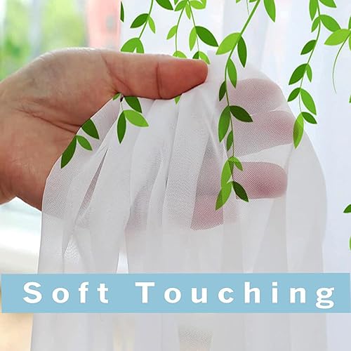 Mateju Rideau Voilage Blanc，Voilage Fenetre 3D Botanique，Rideau Salon Moderne Lot de 2 Semi-Transparent Intérieurs Décoration，pour Cuisine Chambre (Fleurs Feuilles,108L X 160H cm) - Nail Gallerys