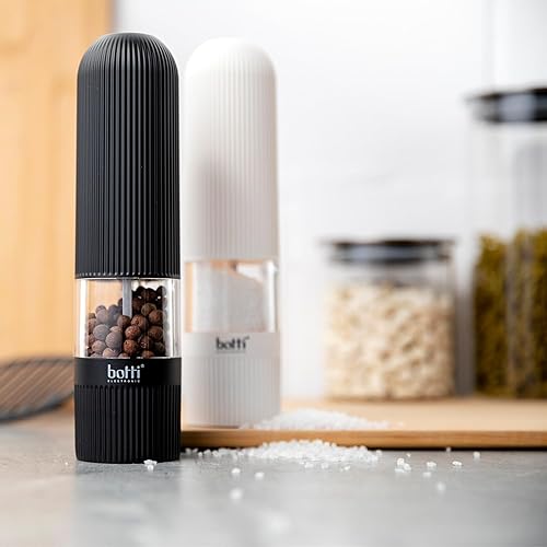 Botti Sorento moulin à gravité électrique | Blanc | Préserve la pleine saveur | Mouture réglable | Utilisation facile à 180 degrés | Éclairage avec capteur d'inclinaison | Plastique durable - Nail Gallerys