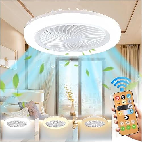 EONDEVO Ventilateur de Plafond avec Lumière, Silencieux Lampe de Ventilateur 3 Vitesses avec Télécommande et 3 Températures de Couleur Réglables pour Salle à Salon Chambre à Coucher, Dortoir, Bureau - Nail Gallerys