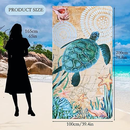 Beafaeur Grande Serviette de Plage 200 x 100 cm, Serviette Microfibre XXL, Serviette de Voyage Motif Tortue SéChage Rapide Couverture de Plage pour Femmes Plage, Sport, Voyages,Sauna,Piscine - Nail Gallerys