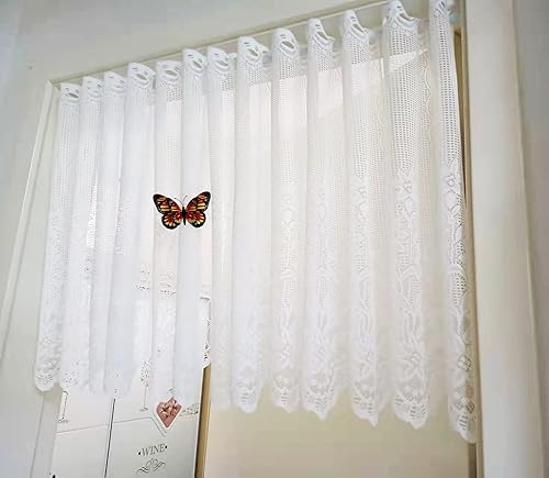 Yaland Rideau brise-bise long jacquard en dentelle - Style maison de campagne - Vintage - Blanc (l x H 110 x 45 cm) - Nail Gallerys