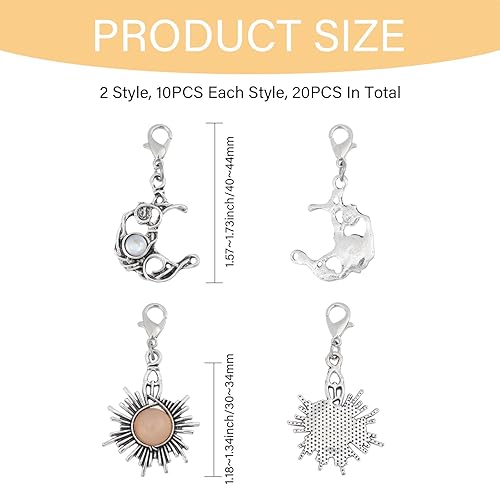CHGCRAFT 20 pendentif Lune et Soleil 2 styles avec Fermoir Mousqueton en Alliage pour Fabrication de Bracelets Colliers Porte Clés Argent Antique - Nail Gallerys