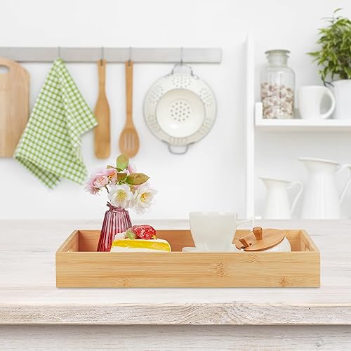 Relaxdays Plateau en Bambou, HxLxP : 5,5x40x30 cm, Tablette de Service avec poignées, Bord élevé, rectangulaire, Nature - Nail Gallerys