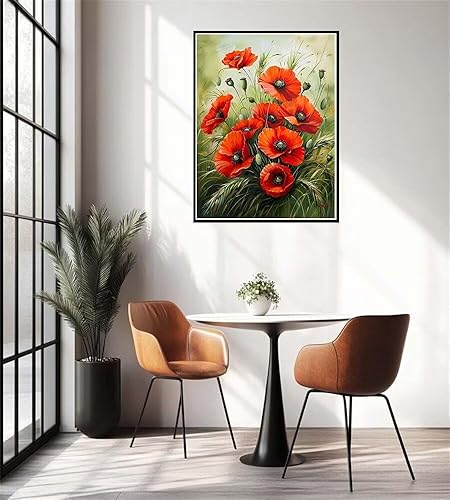 Peinture Diamant Adulte, Coquelicot Diamond Painting Grand Format 40x60cm, DIY 5D Diamant Painting Fleurs Broderie Diamant Kit Complet, Painting Diamant Kits pour Adultes, Murale Décoration -YZ796 - Nail Gallerys
