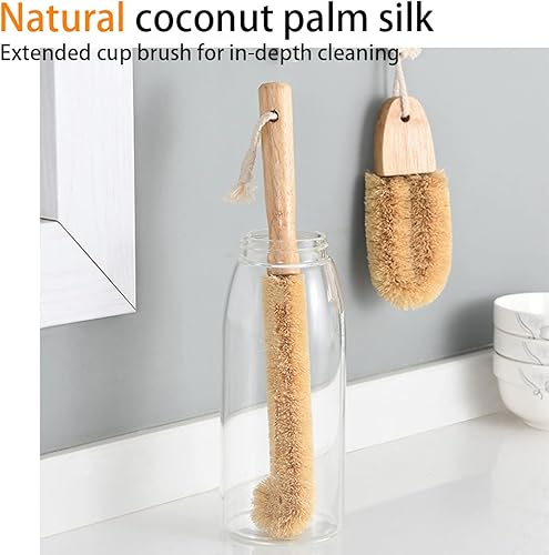 FOZUBOYO Kit de brosses de nettoyage de cuisine - Respectueux de l'environnement - Brosse en bois pour bouteilles, casseroles, poêles, vaisselle en bois - Brosse à légumes - Nail Gallerys