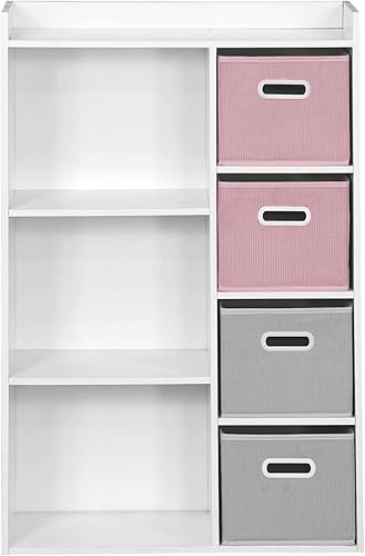 sweeek - Meuble de Rangement pour Enfant avec 7 Compartiments et 2 paniers Roses et 2 paniers Gris en Velours - Nail Gallerys