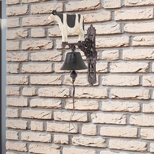 Moritz Cloche murale en fonte - Motif vache tachetée - Noir et blanc - Hauteur : 38,5 cm - Style antique - Marron - Nail Gallerys