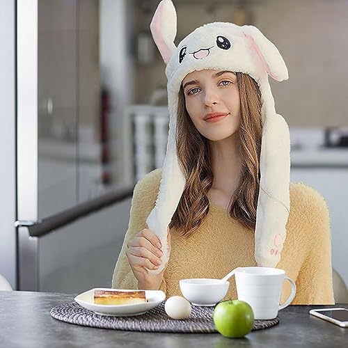 Chapeau de Lapin Amusant - Oreilles Mobiles - Peluche Mignon Avec Capuchon Gonflable - Cadeau d'Anniversaire de Fête - Nail Gallerys