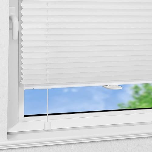 Store Plissé Occultant 110 x 110 cm Store Occultant Thermique Intimité et Protection Contre Le Soleil Aucun Trou à Percer Décoration Fenêtre pour l'intérieur, Blanc - Nail Gallerys