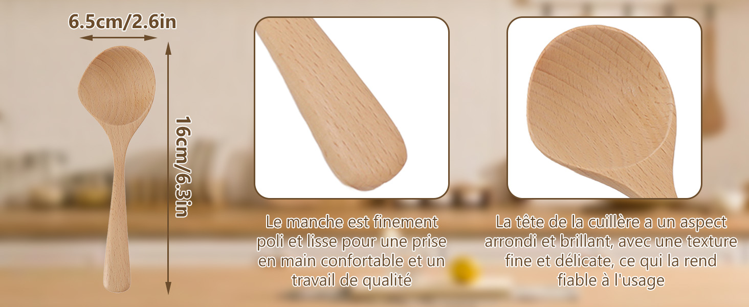 Louche en Bois, 8" Cuillère à Porridge en Bois à Long Manche Cuillère 