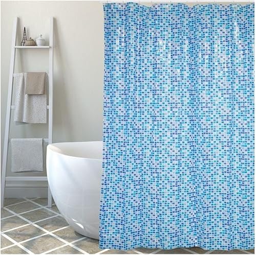 MSV, Rideau de Douche, en PVC, Revêtement antibactérien, 100% Vinyle, Design Moderne, Anneaux Inclus, Revêtement antibactérien et Hydrofuge, Lavable à 40°c, Bleu Foncé, 180 x 200 cm - Nail Gallerys