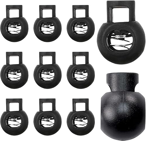 SGERUFZ 10 pièces Arrêt de Cordon à 1 Trou, Clip de Cordon en Plastique, Stoppeur de Ficelle, Clip de Bande, Arrêt de Cordon en Caoutchouc (jusqu'à Ø 5 mm) (Noir) - Nail Gallerys