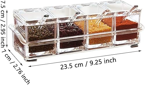 TTBDDM 4 en 1 Assaisonnement Box Set, Bouteilles Transparentes Sel Spice Jar, Pot à Épices avec Cuillère en Plastique, avec Couvercle et Cuillère, pour Conserver Sel, Poivre, Sucre, Sucre, épices - Nail Gallerys