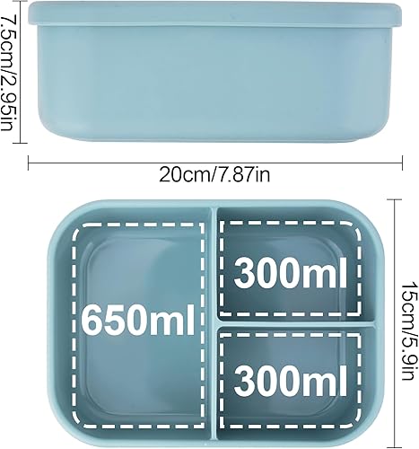 Homiflex Boîte à Déjeuner en Silicone 1250 ml - Bento Box Compartimentée, Sans BPA, Lavable au Lave-vaisselle et Passable au Micro-ondes, Étanche, Bleue - Nail Gallerys