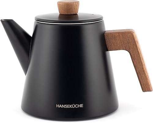 Hanseküche Théière avec réchaud - Théière de qualité supérieure avec infuseur en acier inoxydable 304 - Design pour thé et sachets de thé - Noir - Nail Gallerys