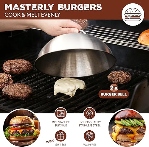 Bremermann Lot de 2 hottes à hamburger, cloche de cuisson, couvercle de barbecue, de cuisson en acier inoxydable, de 22,5 cm et 32 cm de diamètre - Nail Gallerys