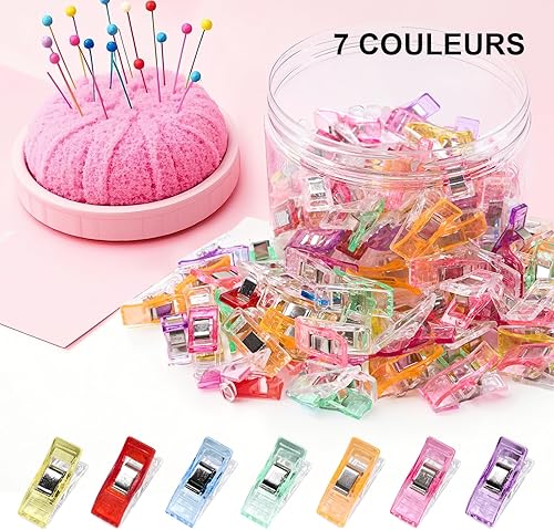 Lot de 100 Pinces à Coudre en Plastique pour Couture, Clips à Coudre en Plastique ABS, Clip de Hache,Pinces Polyvalentes avec Marques de Mesure pour Couture, Tricot, Crochet, Suspension d'Objets - Nail Gallerys