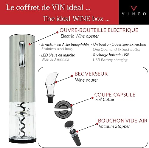 Tire Bouchon Electrique rechargeable professionnel - Coffret original pour amateur de vin - Kit Ouvre bouteille sommelier avec recharge rapide par USB - Beau cadeau à offrir - Nail Gallerys