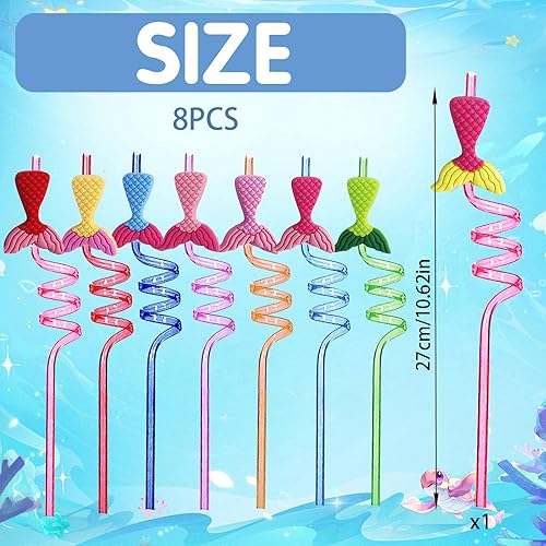 LUKIUP 8 Pièces Sirène Paille Plastique, Reutilisable Bouclés Pailles Pour Les, Cadeau d'anniversaire d'enfant Colorée Pailles, Pour Les Fêtes D'anniversaire des Enfants Décorations, Fête Accessoires - Nail Gallerys