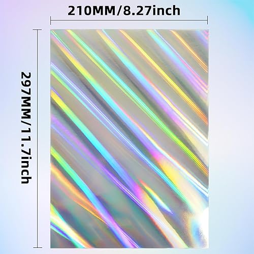 Lot de 10 cartes A4, à jet oblique, holographique, 250 g/m², 297 x 210 mm, en carton argenté métallisé, papier aluminium pour artisanat, scrapbooking, feuilles scintillantes, polies et brillantes - Nail Gallerys