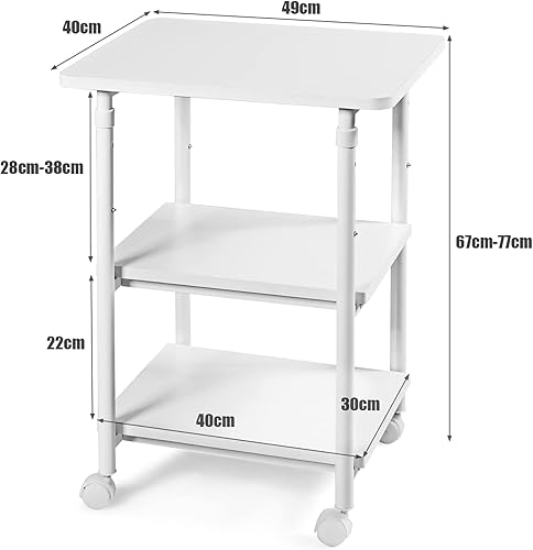 GIANTEX Support Imprimante 3 Niveaux, Meuble Imprimante avec Rangement, Hauteur Réglable 67 - 77 cm, Support Imprimante Roulette 360°, Chariot de Rangement pour Bureau - Nail Gallerys