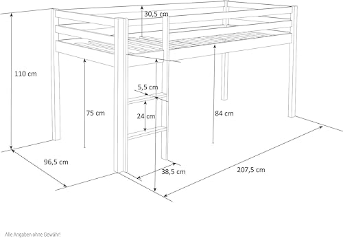 Homestyle4u Lit mezzanine, pour enfant, motif pirate, blanc, noir, 90 x 200 cm, en bois, avec échelle, tunnel et sommier à lattes - Nail Gallerys