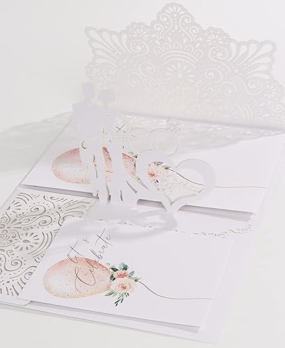 Shano doggi Carte de mariage pop-up 3D - Cartes de mariage pop-up avec couple de mariés - Carte de mariage - Enveloppe délicate - Blanc - Nail Gallerys