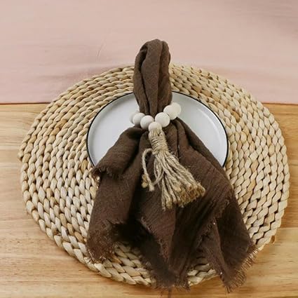 XJHWD Lot de 6/12/24/50 serviettes de table réutilisables en gaze de coton bohème avec franges pour décoration rustique, 30 x 30 cm, bleu ciel - Nail Gallerys