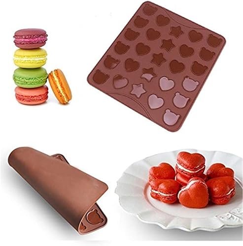 VIONNPPT Tapis de cuisson en silicone antiadhésif, résistant à la température de -40°C à 230°C, pour macarons, ours, cœur, étoile, meringue, 28,8 x 25,8 cm, Marron - Nail Gallerys
