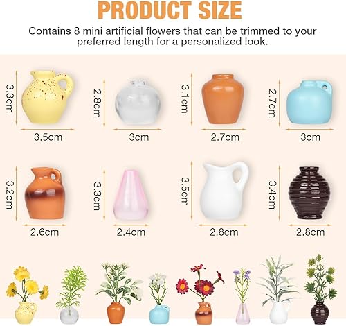 Flintronic Aimant de Réfrigérateur, Lot de 8 Mini Vase Aimants Décoratifs Magnétique, Aimant Décoration de Frigo pour Réfrigérateur, Cuisine, Bureau,Casiers (Fleurs Incluses) - Nail Gallerys