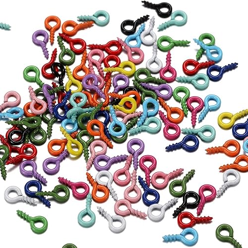 Heuskay Lot de 100 petits crochets auto-taraudeuses à œillet pour la fabrication de bijoux, les travaux manuels - 5 x 10 mm (coloré) - Nail Gallerys