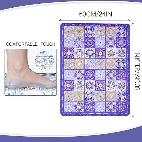 Tapis de bain antidérapant en luffa en PVC doux pour baignoire avec trous de drainage Séchage rapide Bleu 100 x 40 cm - Nail Gallerys