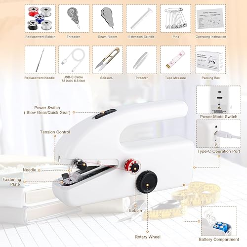 YCCOKJJ Mini machine à coudre manuelle avec accessoires de couture, machines à coudre de voyage pour débutants, 2 modes, rechargeable, facile à utiliser pour les débutants et les professionnels - Nail Gallerys